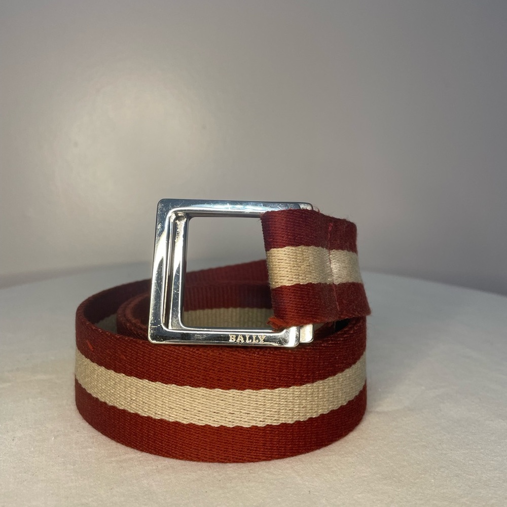 Bally Belt Canvas and Leather in Red/Cream Size 38/95